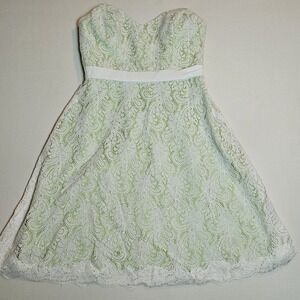 Watters‎ & Watters Strapless Lace Dress Green Lined White Overlay Size 12 Formal